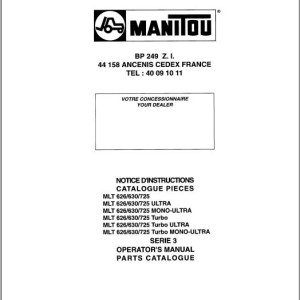 Manitou MLT 626 Series 3 To MLT 725 Turbo MONO-ULTRA Series 3 Operator's Manual & Parts Catalog 547001 FR EN
