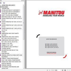 Manitou MLT 840 115 PS JD ST4 S3 To MLT 1040 145 PS L JD ST4 S2 Operator's Manual 647671 EN