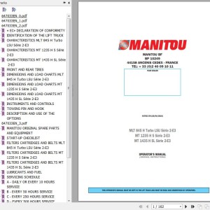 Manitou MLT 845 H Turbo LSU Series 2-E3 MT 1235 H S Series 2-E3 MT 1435 H SL Series 2-E3 Operator's Manual 647033 EN