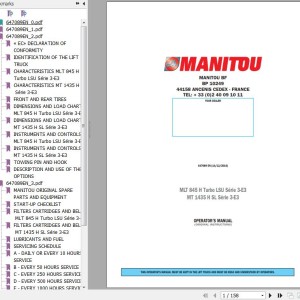 Manitou MLT 845 H Turbo LSU Series 3-E3 MT 1435 H SL Series 3-E3 Operator's Manual 647089 EN