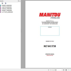 Manitou MLT 845 ST3B Operator's Manual 648920 EN