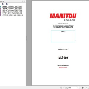 Manitou MLT 960 Operator's Manual 648844 US