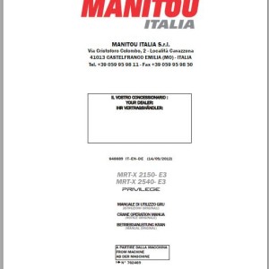 Manitou MRT-X 2150-E3 Privilege MRT-X 2540-E3 Privilege Operator's Manual 648689 IT EN DE