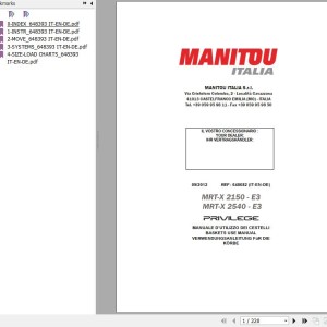 Manitou MRT-X 2150-E3 Privilege MRT-X 2550-E3 Privilege Operator's Manual 648682 IT EN DE