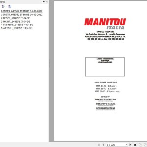 Manitou MRT 1440-E3 (400°) MRT 1640-E3 (400°) MRT 1840-E3 (400°-360°) Operator's Manual 648552 IT EN DE