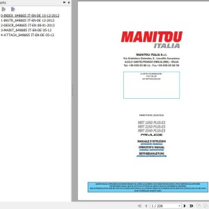 Manitou MRT 1850 PLUS E3 Privilege MRT 2150 PLUS E3 Privilege MRT 2540 PLUS E3 Privilege Operator's Manual 648665 IT EN