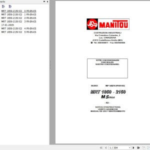 Manitou MRT 1850 M Series E2 MRT 2150 M Series E2 Operator's Manual 648216 FR EN ES