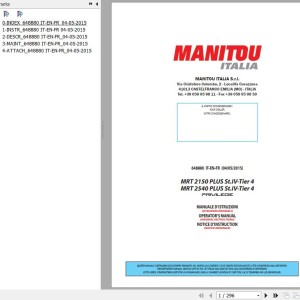 Manitou MRT 2150 PLUS St.IV-Tier 4 Privilege MRT 2540 PLUS St.IV-Tier 4 Privilege Operator's Manual 648880 IT EN FR