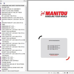 Manitou MT 1135 Easy 75D ST5 S1 To MT 1335 100D ST5 S1 Operator's Manual 647761 EN