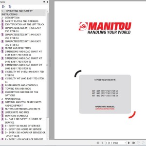 Manitou MT 1435 Easy 75D ST3B S1 MT 1440 Easy 75D ST3B S1 MT 1840 Easy 75D ST3B S1 Operator's Manual 647563 US