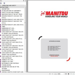 Manitou MT 1440 100D ST5 S1 To MT 1840 Easy 75D ST5 S1 Operator's Manual 647760 EN