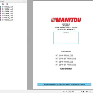 Manitou MT 1440 Privilege MT 1440EP Privilege MT 1840 Privilege MT 1840EP Privilege Operator's Manual 547958 EN