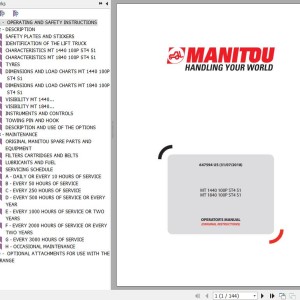 Manitou MT 1440 100P ST4 S1 MT 1840 100P ST4 S1 Operator's Manual 647594 US