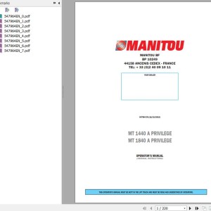 Manitou MT 1440A Privilege MT 1840A Privilege Operator's Manual 547964 EN