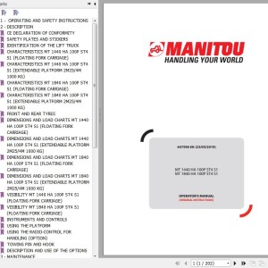 Manitou MT 1440 HA 100P ST4 S1 MT 1840 HA 100P ST4 S1 Operator's Manual 647596 EN