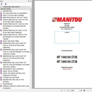Manitou MT 1440HA ST3B MT 1840 HA ST3B Operator's Manual 647103 EN