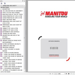 Manitou MT 1440H ST3B MT 1840H ST3B Operator's Manual 647102 EN