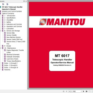 Manitou MT 6017 Operator's & Service Manual 50960038A