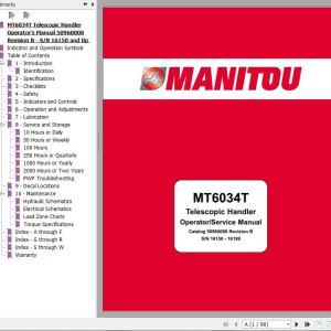 Manitou MT 6034 T Operator's & Service Manual 50960008B