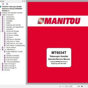 Manitou MT 6034 T Operator's & Service Manual 50960089A