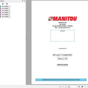Manitou MT 625 T Comfor Series 2-E3 Operator's Manual 647208 EN