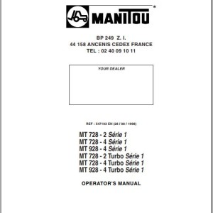 Manitou MT 728-2 Series 1 To MT 928-4 Turbo Series 1 Operator's Manual 547103 EN