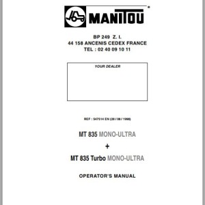 Manitou MT 835 Mono-Ultra MT 835 Turbo Mono-Ultra Operator's Manual 547514 EN