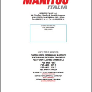 Manitou PSE4400/365 To PSE4400/1000 D Operator's Manual 648787 IT FR EN