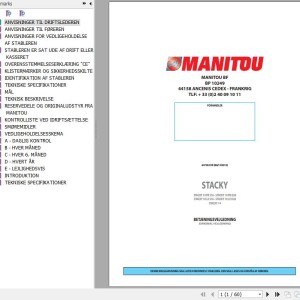 Manitou STACKY 10 FR S16 STACKY 10 FR D28 STACKY 10 LE S16 STACKY 10 LE D28 STACKY 14 Operator's Manual 647263 DK