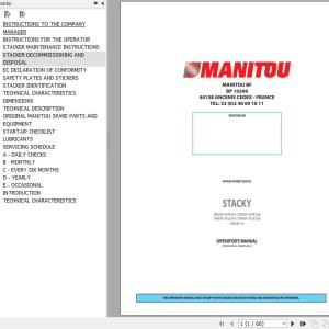 Manitou STACKY 10 FR S16 STACKY 10 FR D28 STACKY 10 LE S16 STACKY 10 LE D28 STACKY 14 Operator's Manual 647263