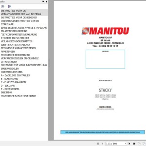 Manitou STACKY 10 FR S16 STACKY 10 FR D28 STACKY 10 LE S16 STACKY 10 LE D28 STACKY 14 Operator's Manual 647263 NL