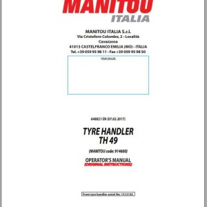 Manitou TH49 Type Handler Operator's Manual 648821 EN