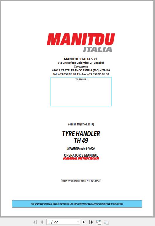 Manitou TH49 Type Handler Operator's Manual 648821 EN