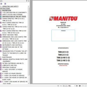 Manitou TMM 20 S1 E3 TMM 25 S1 E3 TMM 20 4W S1 E3 TMM 25 4W S1 E3 Operator's Manual 647436