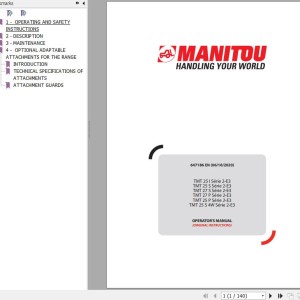 Manitou TMT 25 I Series 2-E3 to TMT 25 S 4W Series 2-E3 Operator's Manual 647186 EN