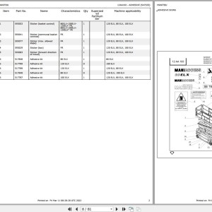 Manitou 100 ELX Parts Catalog 547325