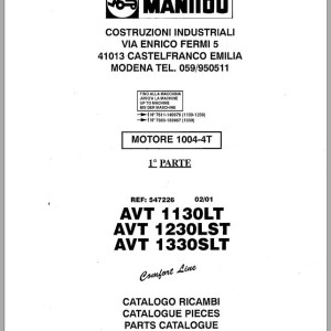 Manitou AVT 1130LT 1230LST 1330SLT COMFORT LINE MOT 1004-4T Parts Catalog 547226