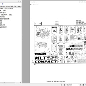 Manitou MLT 526 TURBO MONO ULTRA 24 SA Parts Catalog 547777