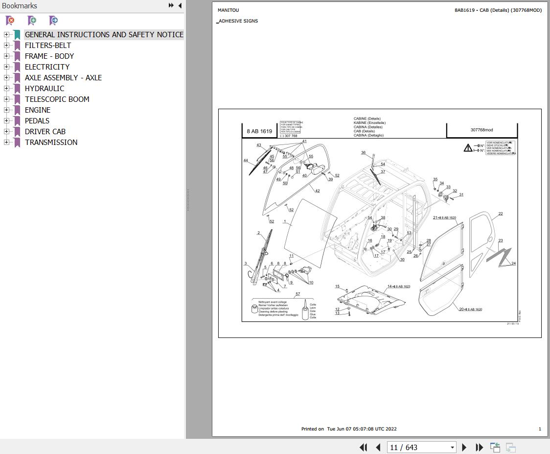 Manitou MLT 634 120 LSU POWERSHIFT SG E3 Parts Catalog 647387