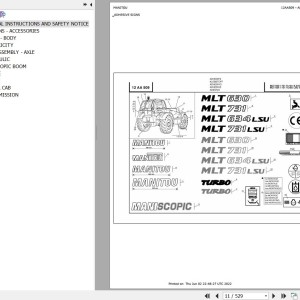 Manitou MLT 634 TURBO LSU SD E3 Parts Catalog 547977