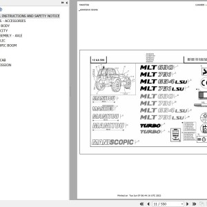 Manitou MLT 731 TURBO LSU SD E3 Parts Catalog 547977