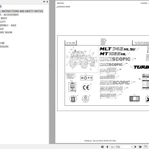 Manitou MLT 742 H TURBO LSU S2 E2 Parts Catalog 547853