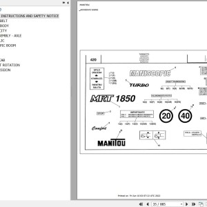 Manitou MRT 1850 TURBO COMFORT LINE MOT 1004 40T Parts Catalog 547559