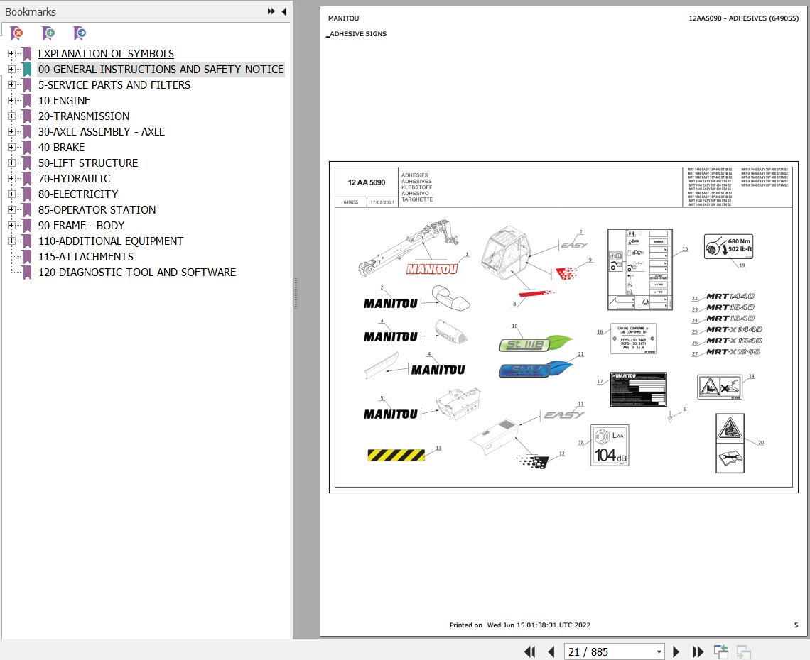 Manitou MRT Series MRTX Series Parts Catalog 649055