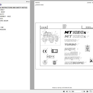 Manitou MT 1030 S S3 E2 Parts Catalog 547973