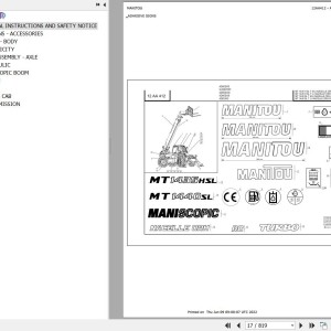 Manitou MT 1435 H SL TURBO ULTRA ORH RC S2 E2 Parts Catalog 547934