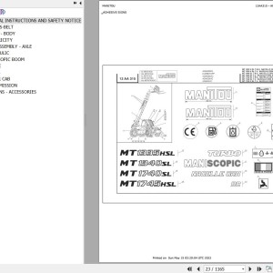 Manitou MT 1740 SL TURBO MONO ULTRA ORH S3 E2 Parts Catalog 547858