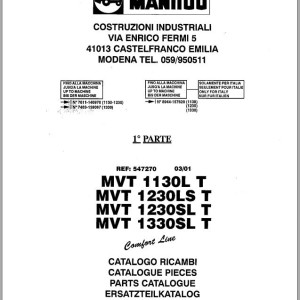 Manitou MVT 1130L 1230LS 1230SL 1330SL TURBO COMFORT LINE MOT 1004 4T Parts Catalog 547270