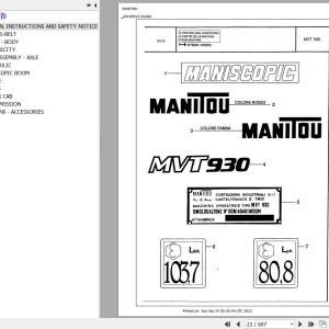 Manitou MVT 930 Parts Catalog 499709