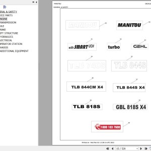 Manitou TLB818S Perkins Tier III Parts Catalog 53110095A